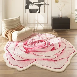 Pink Flowers Living Room Decoration Carpet French Cream Style Rugs for Bedroom Large Area Irregular Shaped Rug Home Non-slip Mat