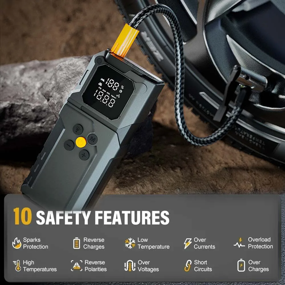 GKFLY 5000A Car Jump Starter 59.2Wh Power Bank With Tire Inflator LED Flashlight 12V Auto Battery Booster For Gas Diesel Vehicle view 5