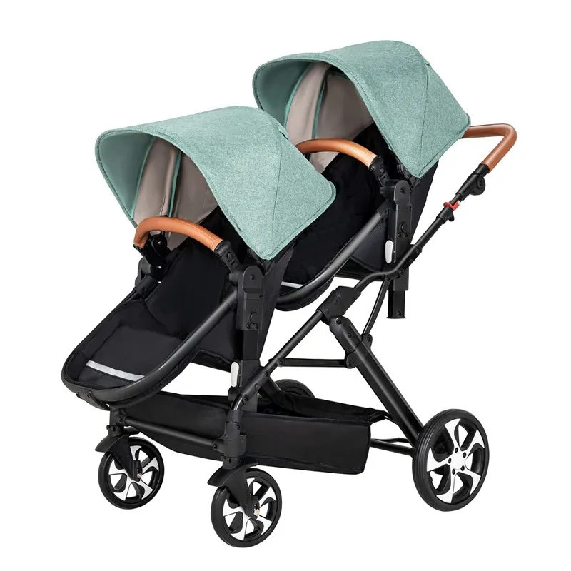 

Foldable Double Stroller for Twins Adjustable Two Way Baby Pushchair with Reclining Seats Armrests for Sitting or Lying Travel