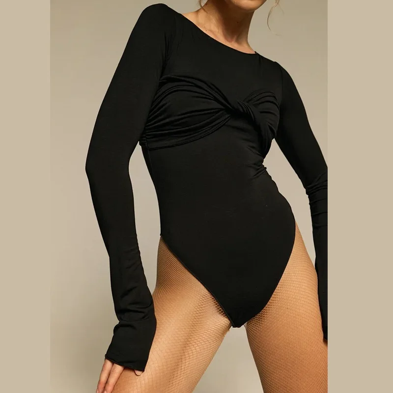 เสื้อผ้าผู้หญิงสไตล์ยุโรปและอเมริกาใหม่ปี 2025 คอกลม แขนยาว จีบรอบอก เซ็กซี่ แฟชั่น กางเกงเอวสูงยืดหยุ่น