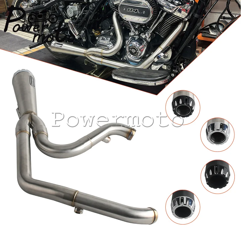 304 Stainless Steel 2 Into 1 Exhaust System Big Bore Stepped Head Pipe Exhaust Muffler For Harley M8 Touring Road Glide 17-2025