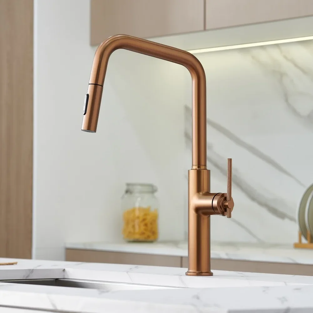 Brushed Rose Gold Pull Out Kitchen Faucet Cold Hot Water Multi Function Sink Tap