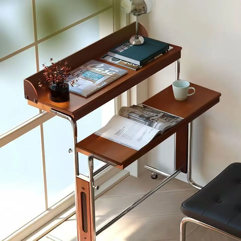 Lifting computer office narrow desk solid wood medieval bay window splicing bed side few Bauhaus mobile workbench