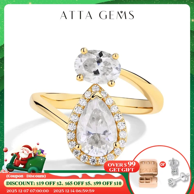 

ATTAGEMS D Color Pear Cut 1.5CT Moissanite Ring for Women Solid 10K 14K 18K Yellow Gold Engagement Wedding Luxury Gift Jewelry