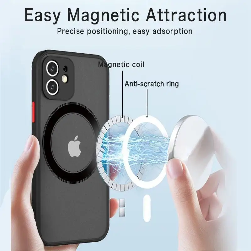 Matte Armor Magnetic Wireless Charge Clear Case For iPhone 15 14 13 11 12 Pro Max Mini 7 8 Plus XS Max XR X SE For Magsafe Cover