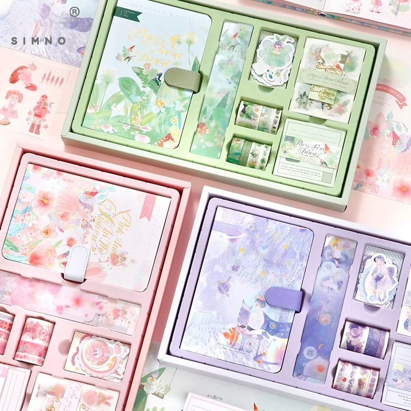

149pcs Notebook Girl Kawaii Material Gift Box Set Stickers Washi Tape Ruler Gold Foil Card Planner Note Paper Cute Flower Clamp