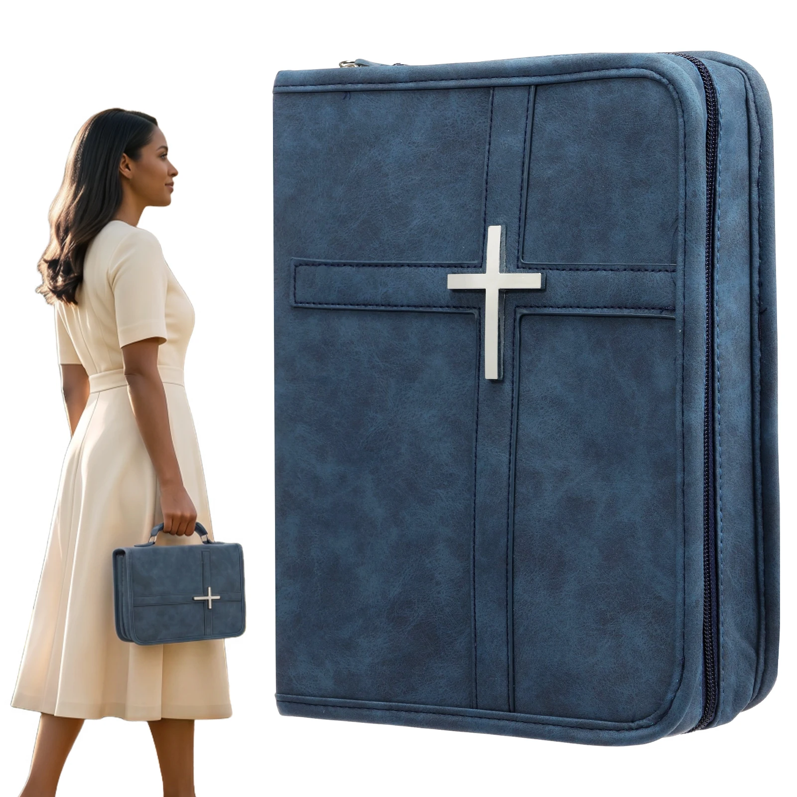 Étui de transport pour Bible en cuir PU pour femme avec fermeture éclair et poignée, housse de protection pour livre biblique, sac de rangement pour chants et chants religieux, cadeau pour l'église