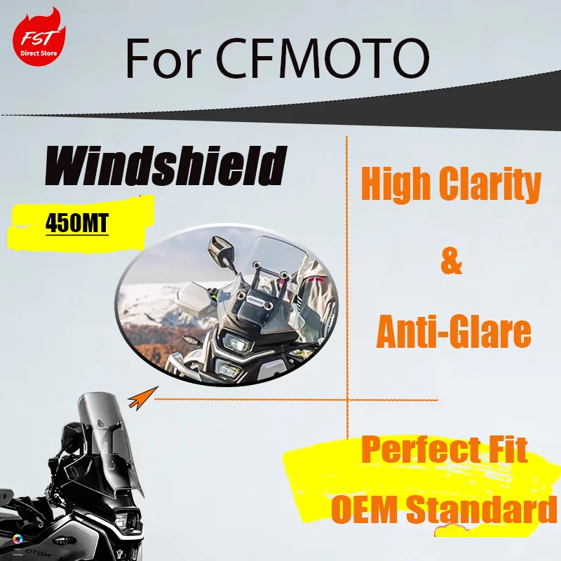 

Custom Tall Windshield for CFMOTO 450MT, Heightened Transparent Front Wind Deflector & Chest Shield
