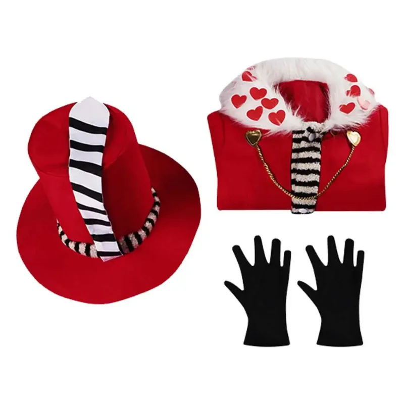 Valentino Cosplay Anime Hazzbin Cartoon Hotel Roleplay Costume Men Role Long Red Coat Gloves Boys Adult Men Halloween Party Suit