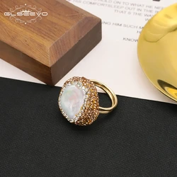 GLSEEVO Natural Baroque Shaped Pearl Ladies Ring Elegant Beautiful Personality Fashion Luxury Banquet Ball Girls Jewelry Gift