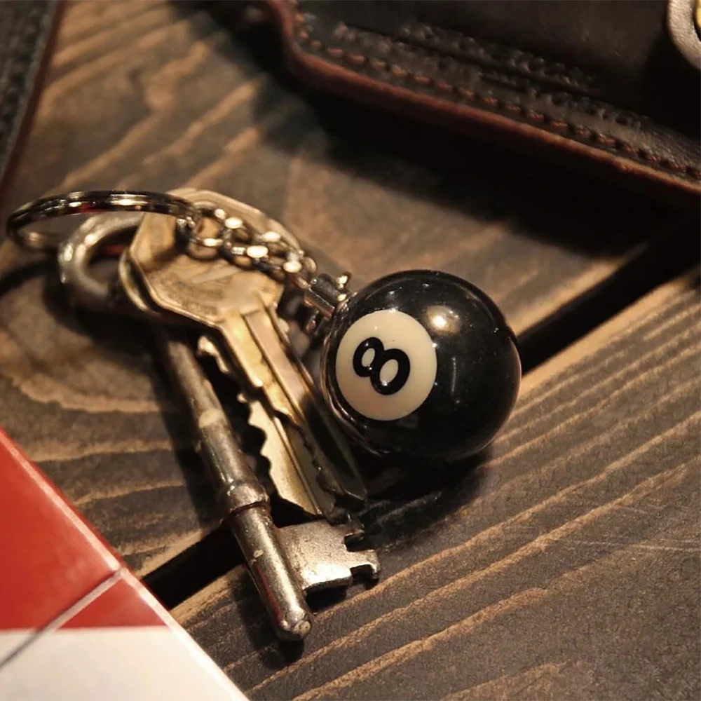 Creative Black Billiards 8 Sports Keychain Snooker Luck Number Key Ring for Women Men Car Handbag Backpack Phone Pendant Gifts