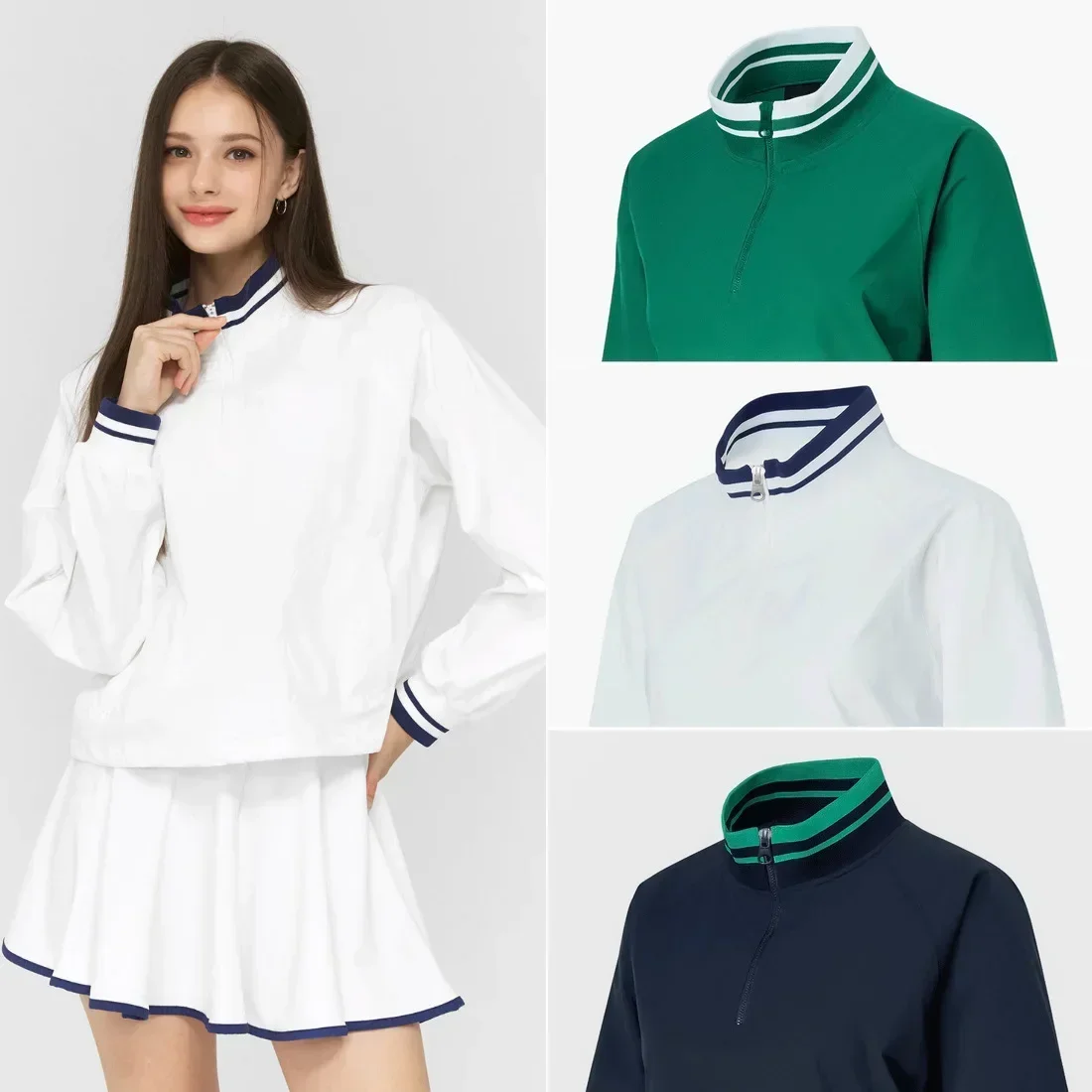 

2024 Spring and Autumn Casual Sports Skirt Set Contrasting Sports Running Jacket with Golf Culottes Tennis Skirt tracksuit