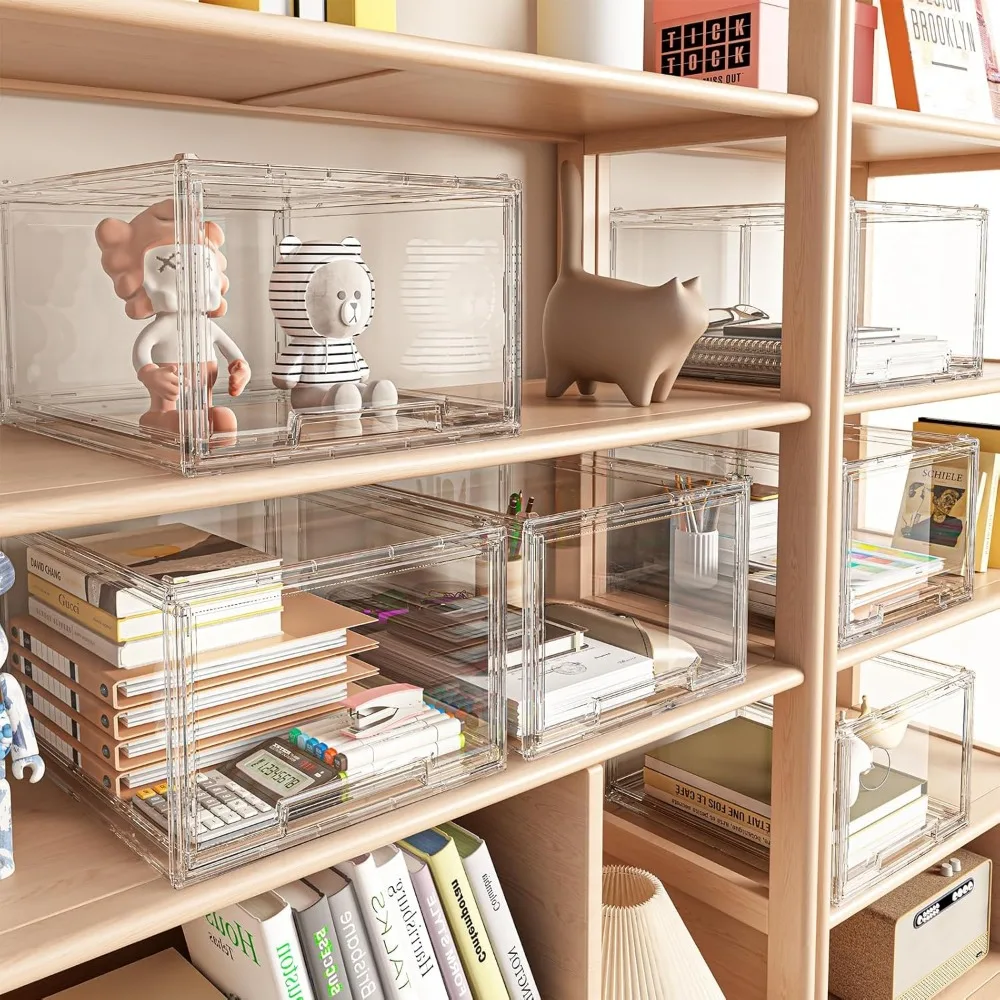 2 Packs Plastic Stackable Storage Drawers, Clear Desktop Drawer Organizers, 2 Drawer Storage Organizer, Make up Organizer with D