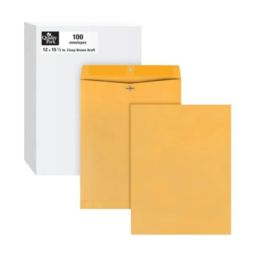 

12 x 15-1/2 Конверты с застежкой и клеевым клапаном для крупноформатных документов, чертежей или плакатов, бумага крафт 32 фунта, 100 шт./коробка QUA378