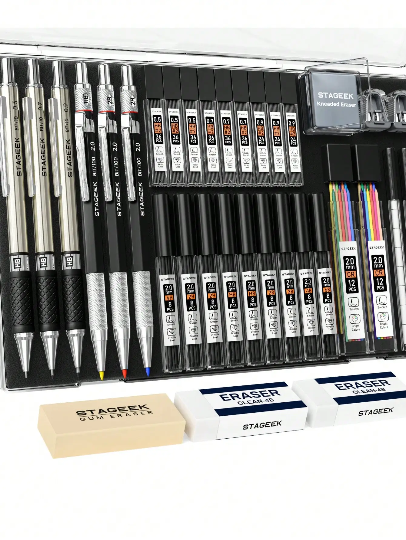 34PCS Art Mechanical Pencil Set, Drafting Pencil 0.5, 0.7, 0.9MM & 3PCS 2.0MM Mechanical Drawing Pencils With 384PCS Leads (6B 4B 2B HB 2H 4H Color) For Artist Sketching Drawing