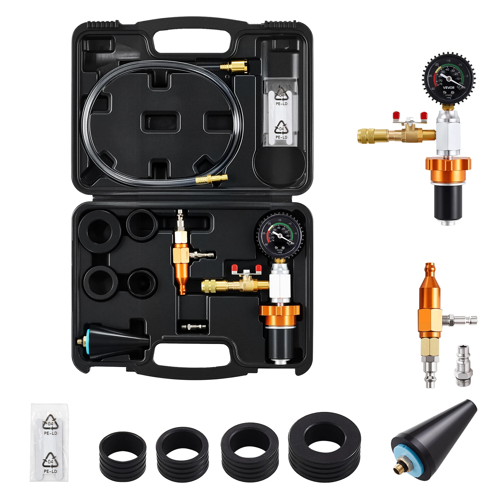 Radiator Vacuum Refill Kit, Automotives Cooling System Vacuum & Purge Fill Tool with Gauge, Portable Radiator Coolant Filling Kit with Toolbox, Universal Fit for Most Cars Vans SUVs and Trucks