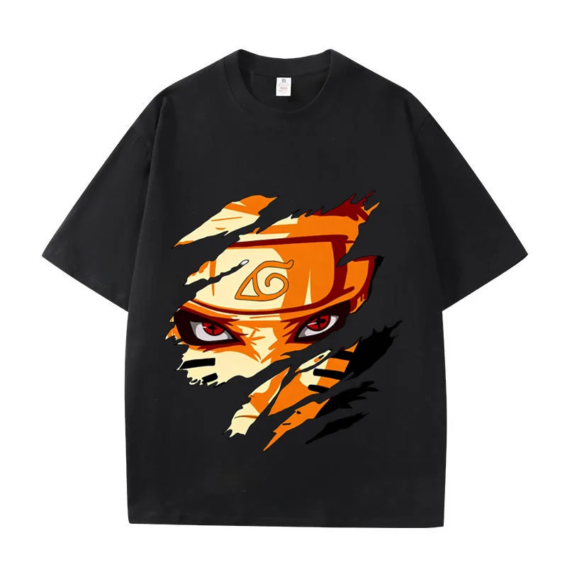 Anime Naruto Cartoon Print Tops Summer New T-shirt Unisex Anime Naruto Sports Cotton Men Women and Kids T-shirt