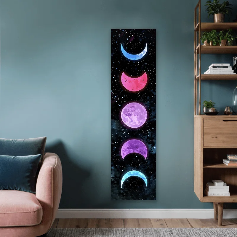 VIKAMA Moon Phase Tapestry Gradient - Dreamy Starry Sky Wall Hanging, Galaxy Art for Girls Room, Celestial Bedroom Decor