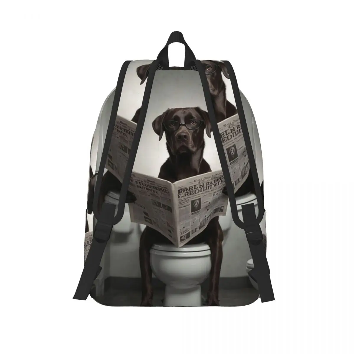 Chocolate Labrador Reading A Newspaper Student Backpack School Bag Hiking Travel Daypack Fashion Bookbag Shoulder Bags