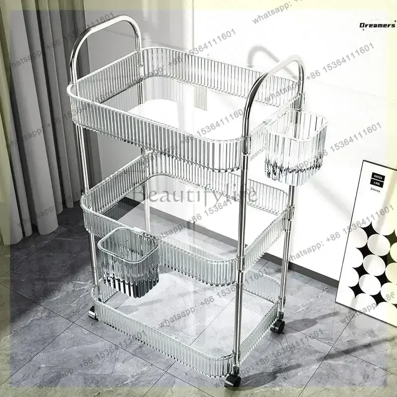 Factory Direct Sales Beauty Salon Acrylic Transparent Trolley Cart Specific Skin Management Manicure Salon Trolley Storage Shelf