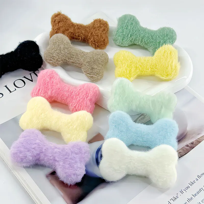 

100Pcs 7cm Cute Double-sided Plush Dog Bone Padded Appliques For DIY Brooch Hair Clip Accessories Doll Clothing Ornament Patches