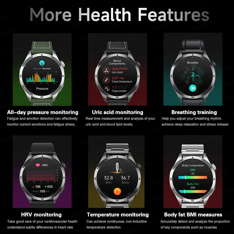 2026 New ECG+PPG Smart Watch Men Treatment Blood Pressure Uric acid Lipids Smartwatch Bluetooth Call Body analysis Health Clock