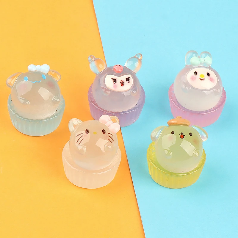 Adornos luminosos de Sanrio 3D para decoración de escritorio de coche, accesorios de horquilla para funda de teléfono DIY, Kuromi Pochacco Cinnamoroll Melody