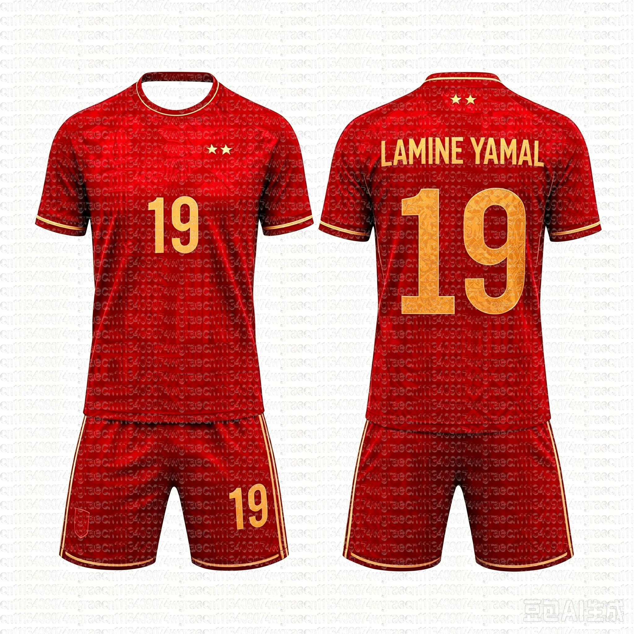 2026 Special 2 Star Yamal #19 Fan Football Jersey Tee Shorts Set Women Men Spain Fans Shirt and Shorts Summer Kids 2 Piece Set