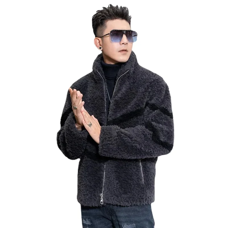 2023 New Autumn Winter Jackets for Men 100% Pure Wool Fur Coat Men's Short Standing Collar Jacket Thick Lamb Fur Coats Trend FCY