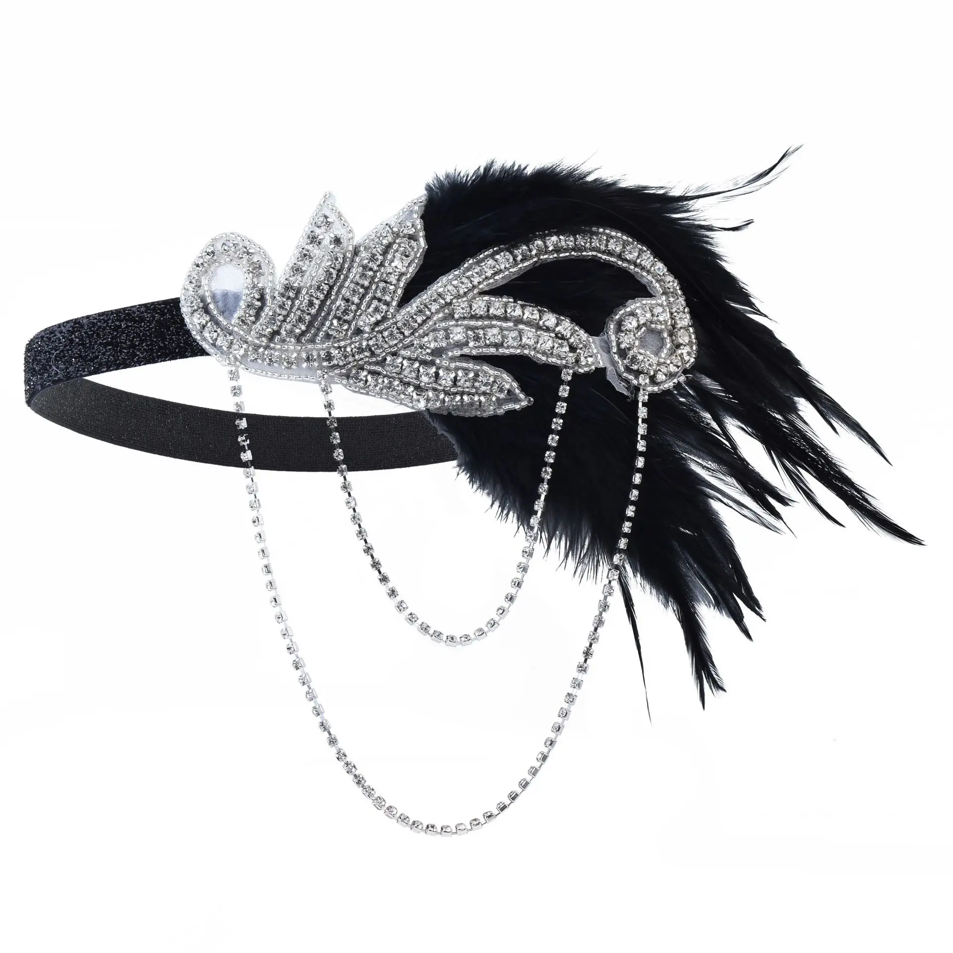 1PCS 1920er Jahre Flapper Kleid Zubehör Retro Party Requisiten GATSBY CHARLESTON Stirnband Federband für Hochzeit Flapper Girl Band – Detail 8