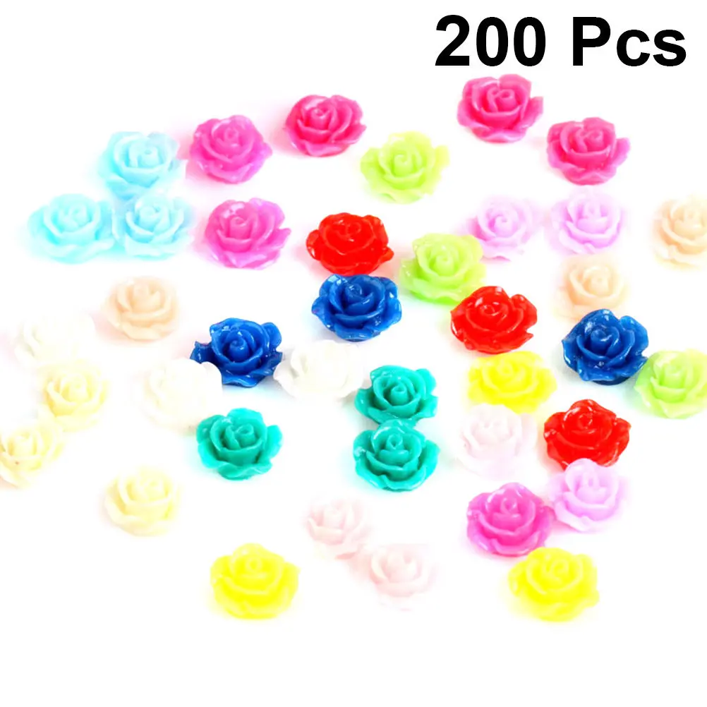 

200Pcs Resin Rose Flower Embellishments 15Mm Mixed Color DIY Craft Handmade Ornament Accessories for Jewelry Bracelets Earrings