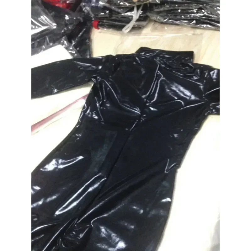 Catsuit Sexy de cuero para mujer, traje de látex de PVC negro para adulto