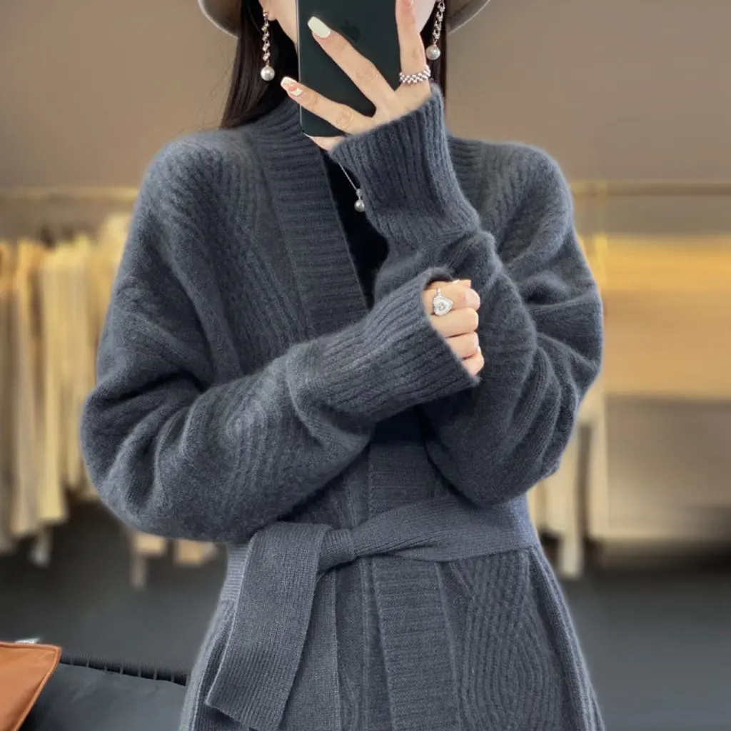 

Women's Heavy Thickened Wool Cardigan Sweater Long Knitted Coat Twisted Design Autumn Winter New Fashion Ladies' Outerwear