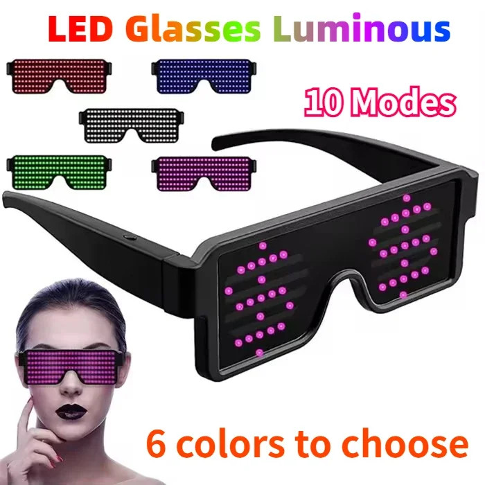 

LED Glasses Luminous Flashing Light 10 Glow Flashing Modes for Halloween Birthday Rave Music Performance Props Screen Display