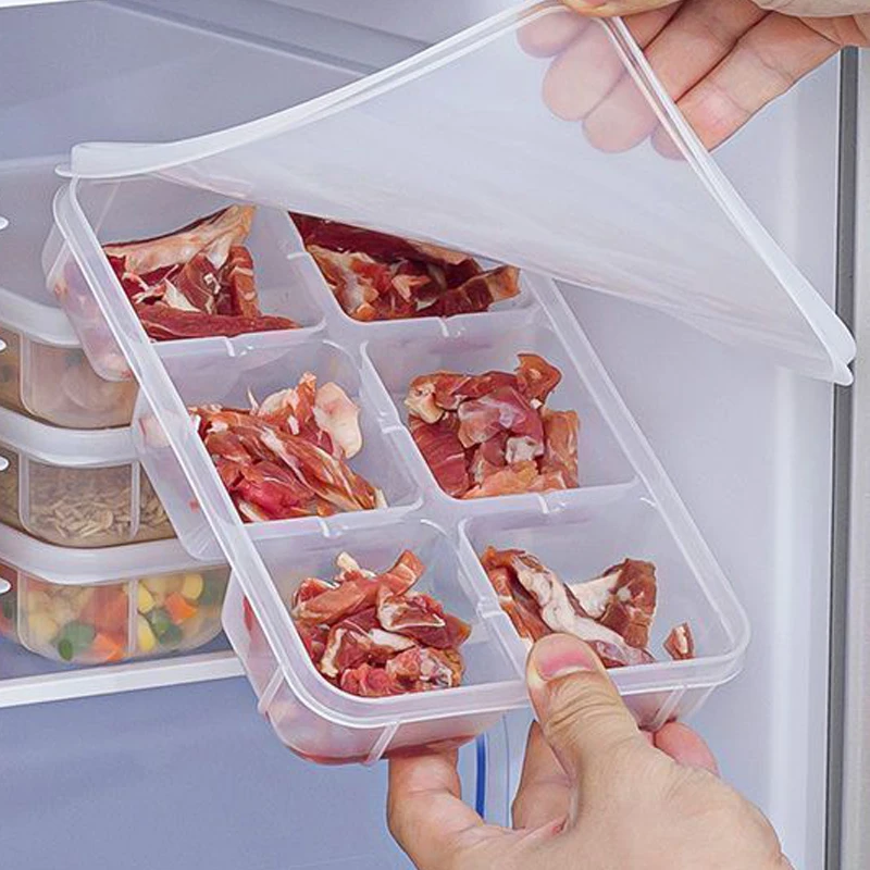 

1-5pcs Transparent Container Storage Box with Grid Large Capacity Home Refrigerator Frozen Meat Organization Food Kitchen Tool