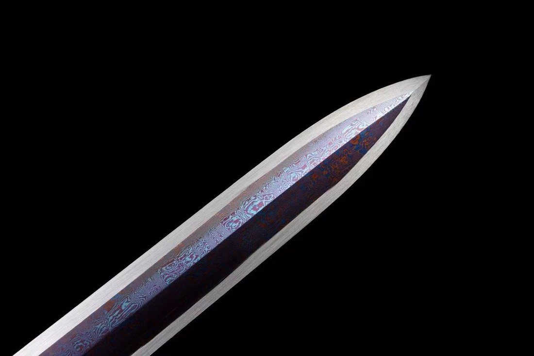 Metal Handle Chinese Kungfu Handmade Sword Damascus Folded Steel Blade Double Edge Wushu Real Swords Han Dynasty Dragon Jian ﻿ - view 5