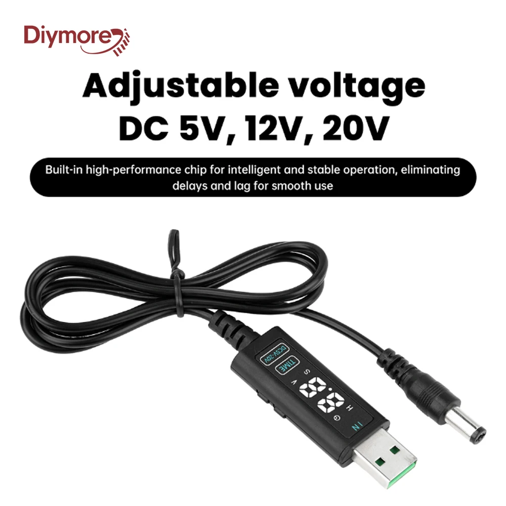 USB/Type C Boost Cable DC 5V to 12V 20V Adjustable Voltage Converter with Alloy Connectors for Router Laptop Fast Charging