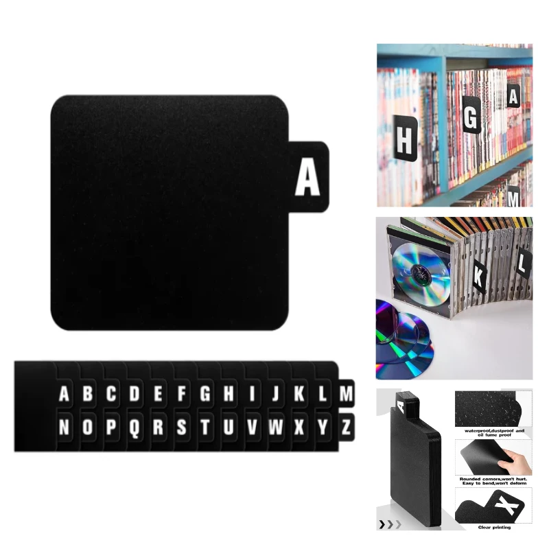

Набор из 26 черных виниловых разделителей для пластинок, разделителей для DVD с буквами A-Z, подходит для альбомов, CD-медиа, хранения книжных полок