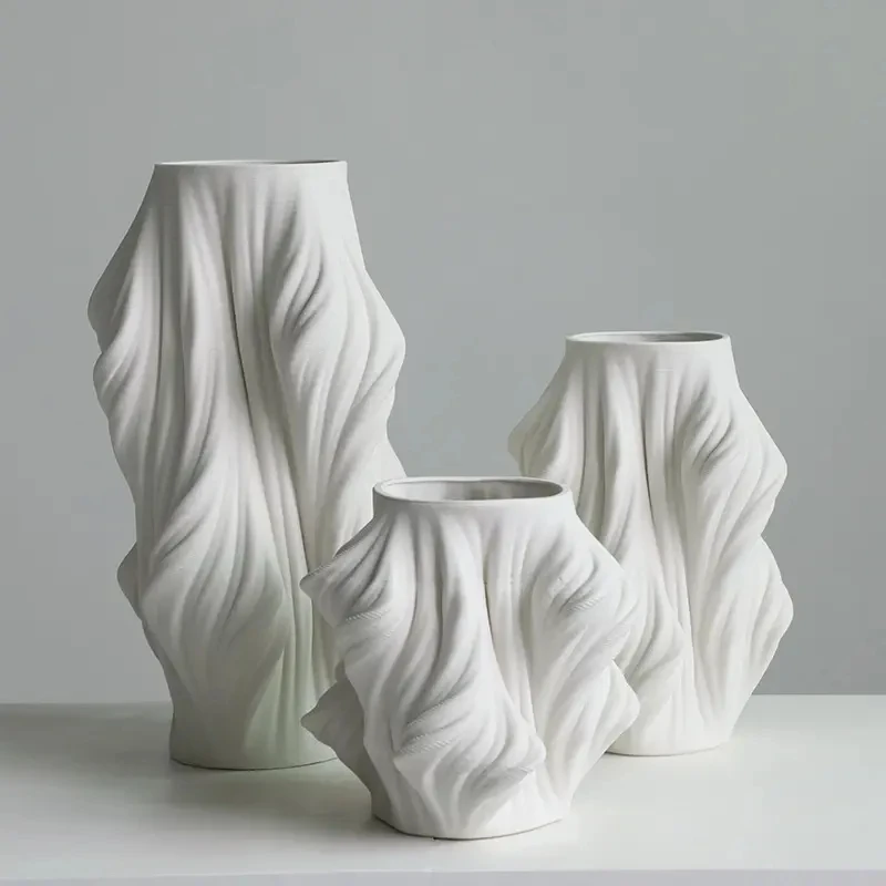 

Ceramic Artificial Flower Vase Irregular Shape White Ceramic Vase 3-piece Set