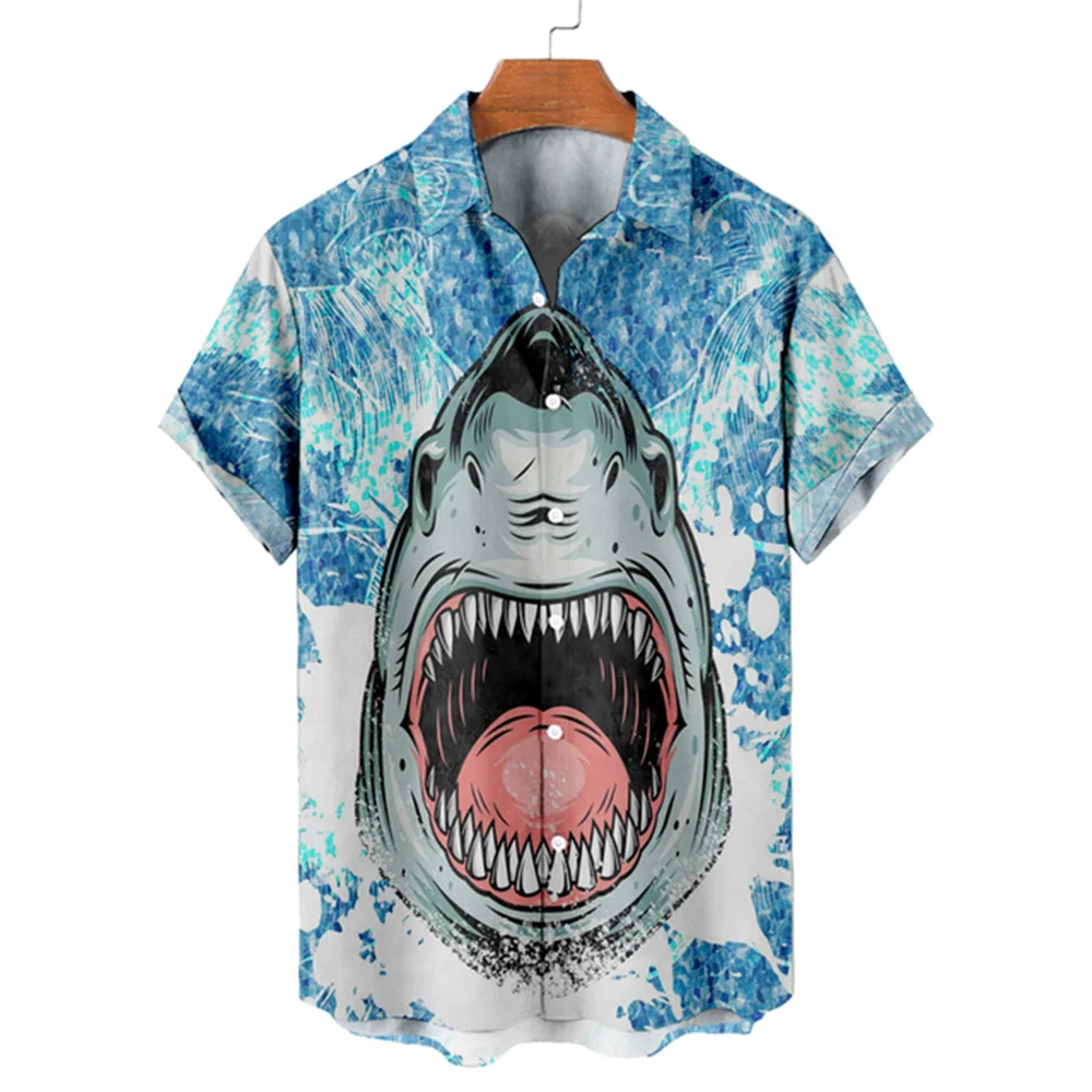 Shark Animals Men's Shirt Summer Casual Fashion Short Sleeved 3d Print Shirt For Men High Street Casual Men's Clothing Top