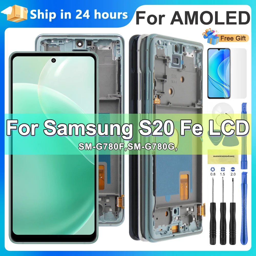 Tested AMOLED for Samsung S20 FE with Frame Replacement, for Samsung S20 Lite G781B G780F LCD Touch Screen Digiziter Assembly