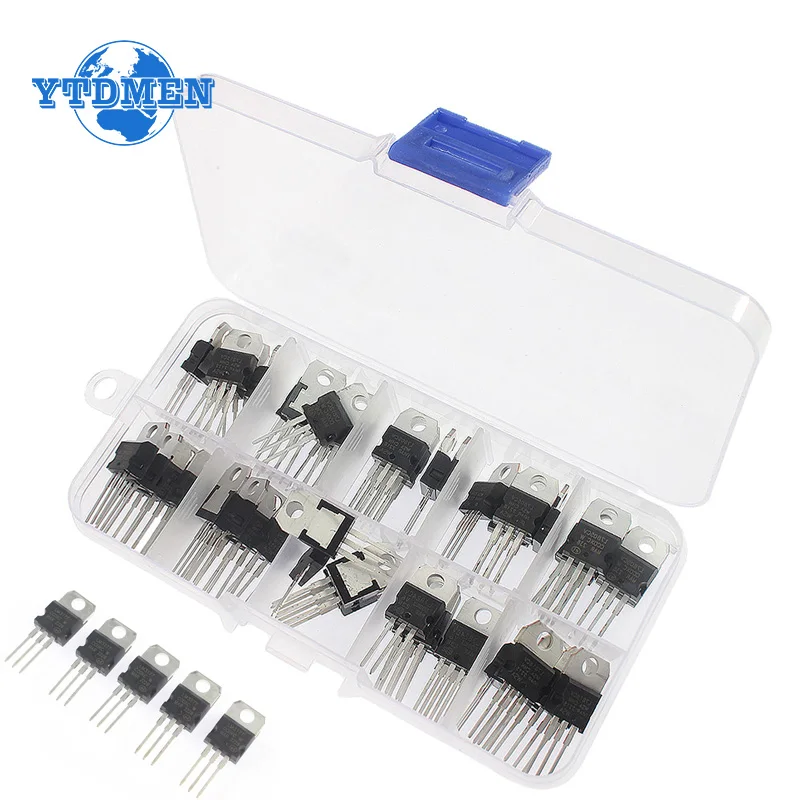 Zestaw 50 szt. układów scalonych regulatorów napięcia LM317T L7805CV L7806CV L7808CV L7809CV L7810CV L7812CV L7815CV L7818CV L7824CV TO-220