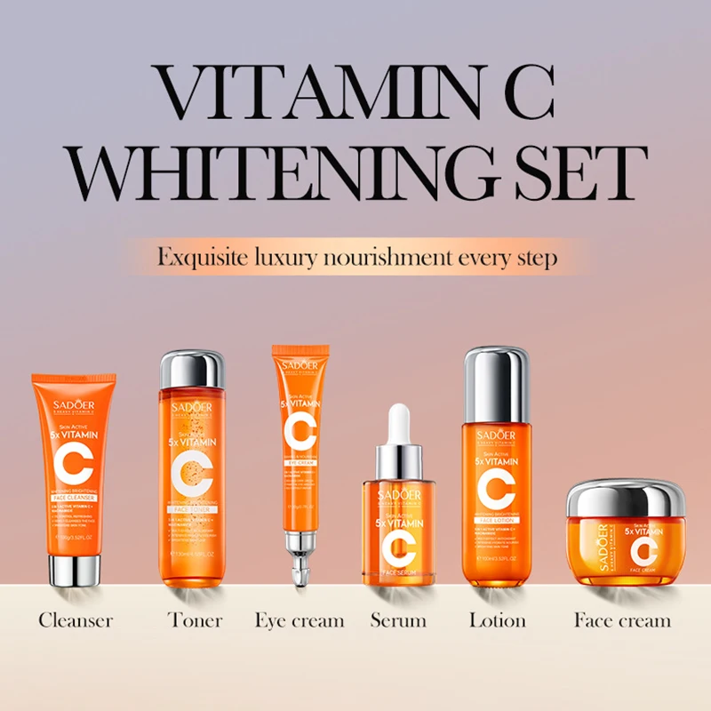 SADOER Vitamin C Hautpflege Sets Gesichtscreme Feuchtigkeitsspendende Gesichtsreiniger Serum Toner Augencreme Schönheit Gesichtspflege 6 teile/los