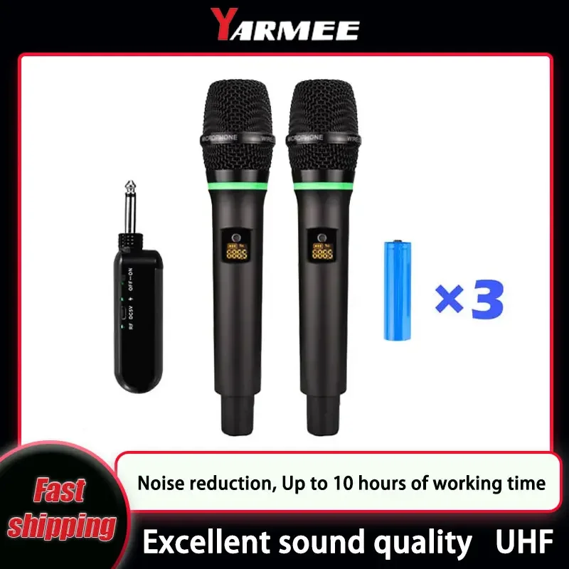 YARMEE UHF Wireless Microphone Professional Karaoke Handheld Condenser Megaphone Mic With Rechargeable Lithium Battery Receiver