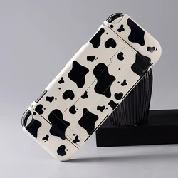 Cow Grain Hard Protective Case and Soft JoyCon Cover for Nintendo Switch/OLED with 1Pair Thumb Grips for Nintendo Switch Shell
