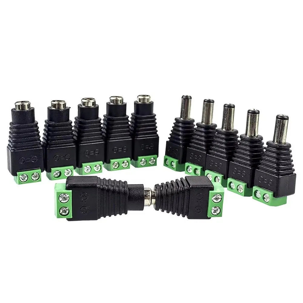 5 Pairs Male and Female Welding-Free DC Plug 5.5*2.1mm Welding-Free DC Female Head Green Terminal Monitoring Power Plug Push-But