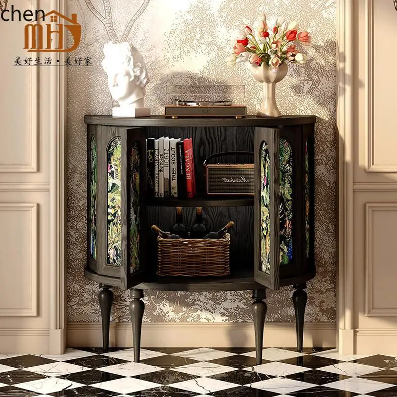 YFY  entrance antique edge semicircular cabinet retro foyer solid wood decorative cabinet