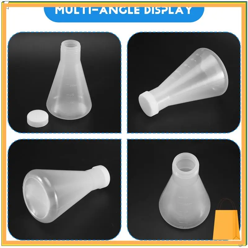 L52A-Frasco Erlenmeyer cónico de plástico graduado para laboratorio, pared gruesa y suave medible, dos botellas de 250Ml