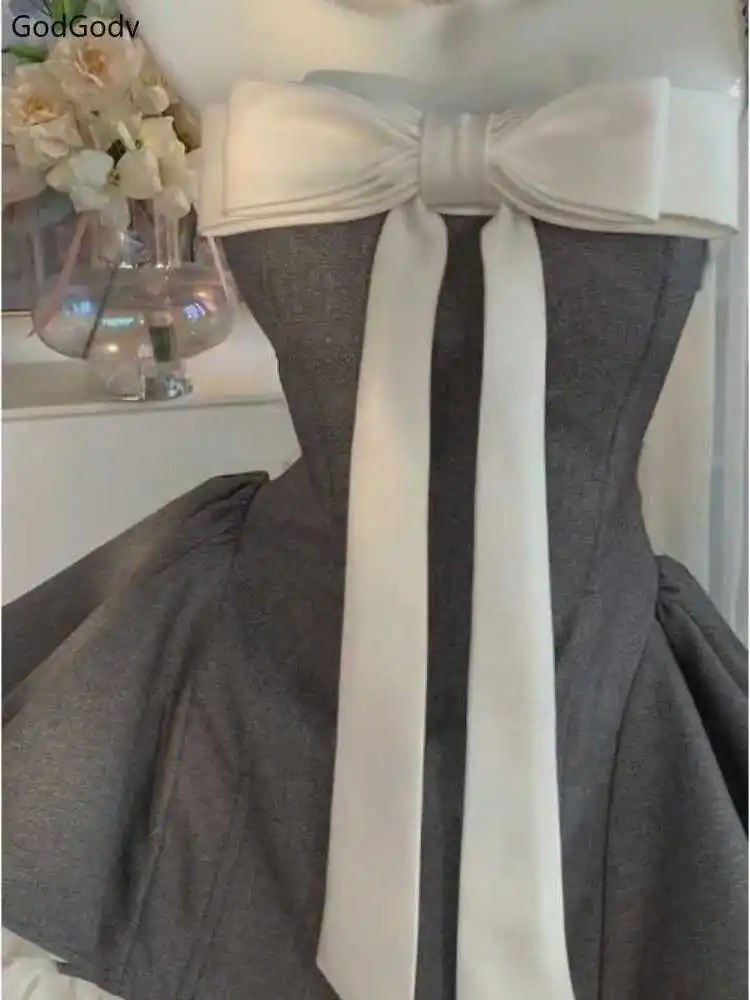 

Vintage Ele Strapl Bow Patchwork Summer New Women's Dr Cleanfit H Version Tee-quarter Sve Ciwalk Faion