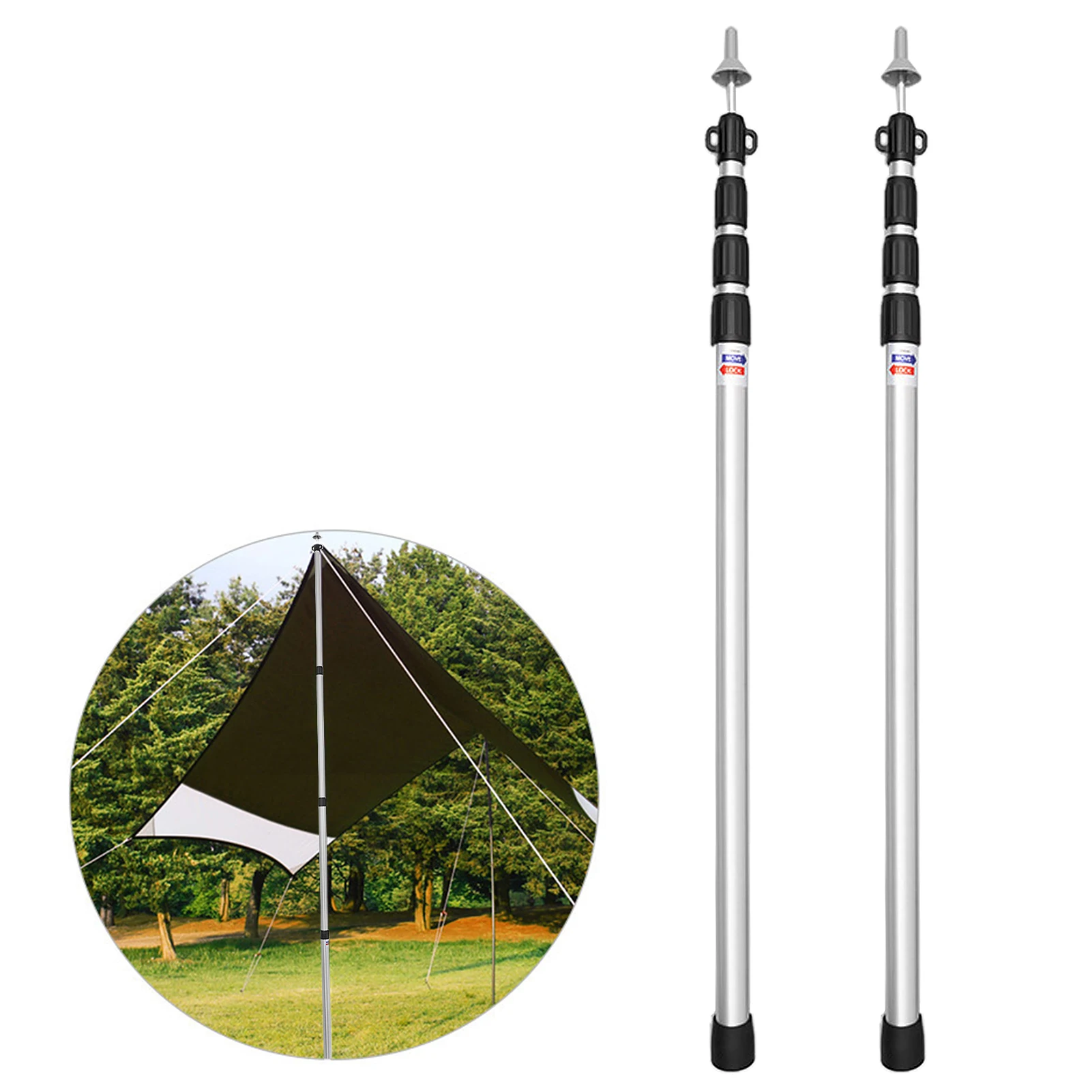 Thicken Aluminum Alloy Tent Pole Adjustable Tent Support Rods Beach Shelter Tarp Awning Pole Replacement Poles Accessories for